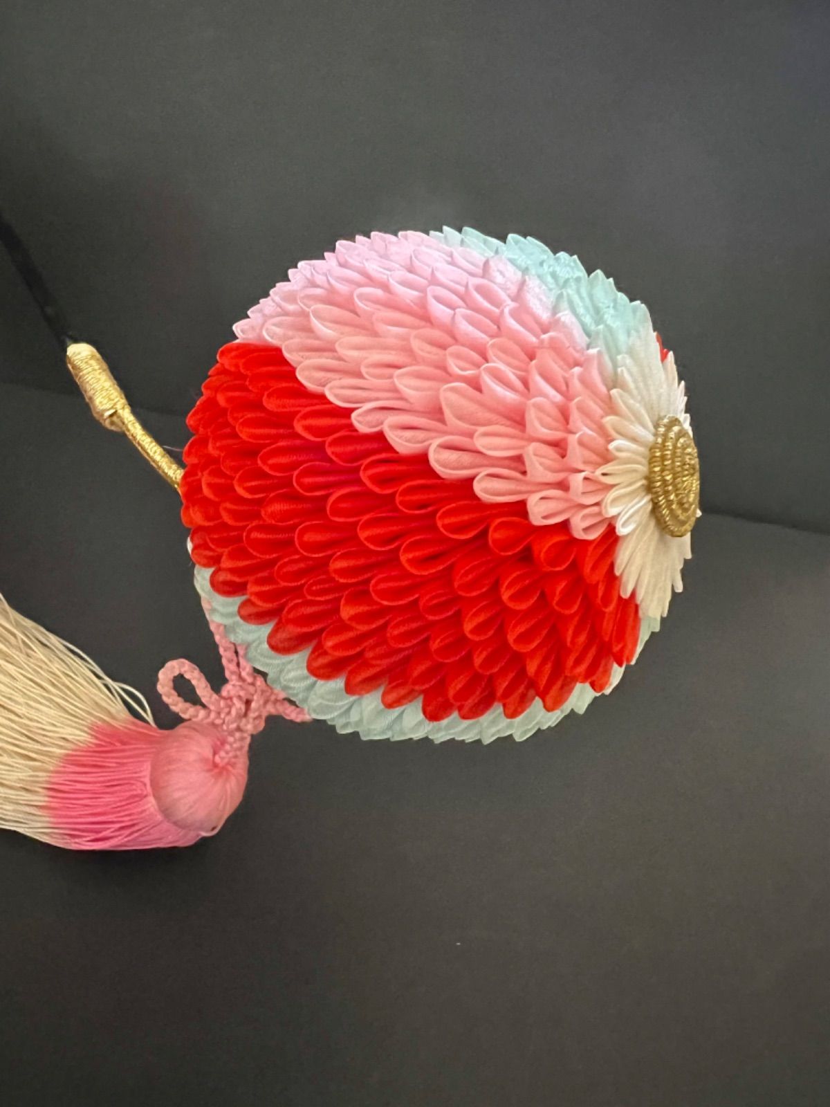  つまみ細工 ぼんてん 房付き くす玉 124 花簪 櫛 簪 舞台 舞踊 舞妓 日本髪 ももわれ ゆいわた おしどり お七 お染 かんざし 髪飾り 和装小物