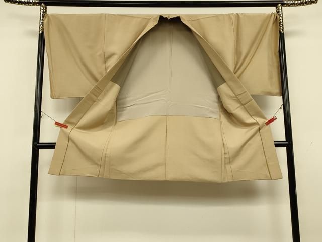 平和屋着物#男性 長羽織 紬地 紋付き 白橡色 ロング丈 キングサイズ 正絹 CAAT5733id