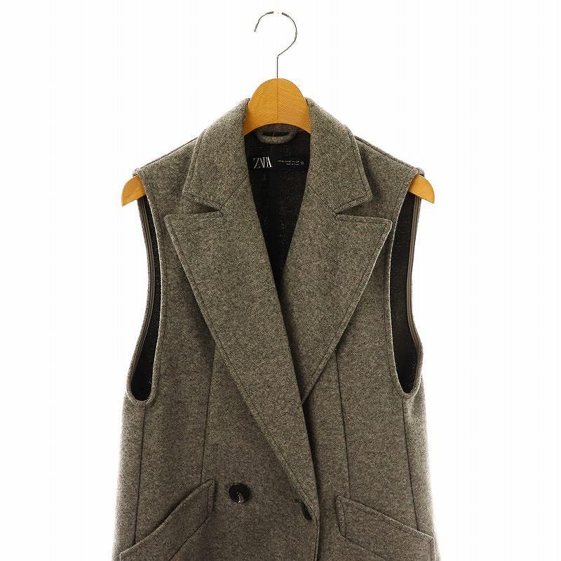 ザラ ZARA ジレ ベスト ロング 前開き XS グレー /NR □OS
