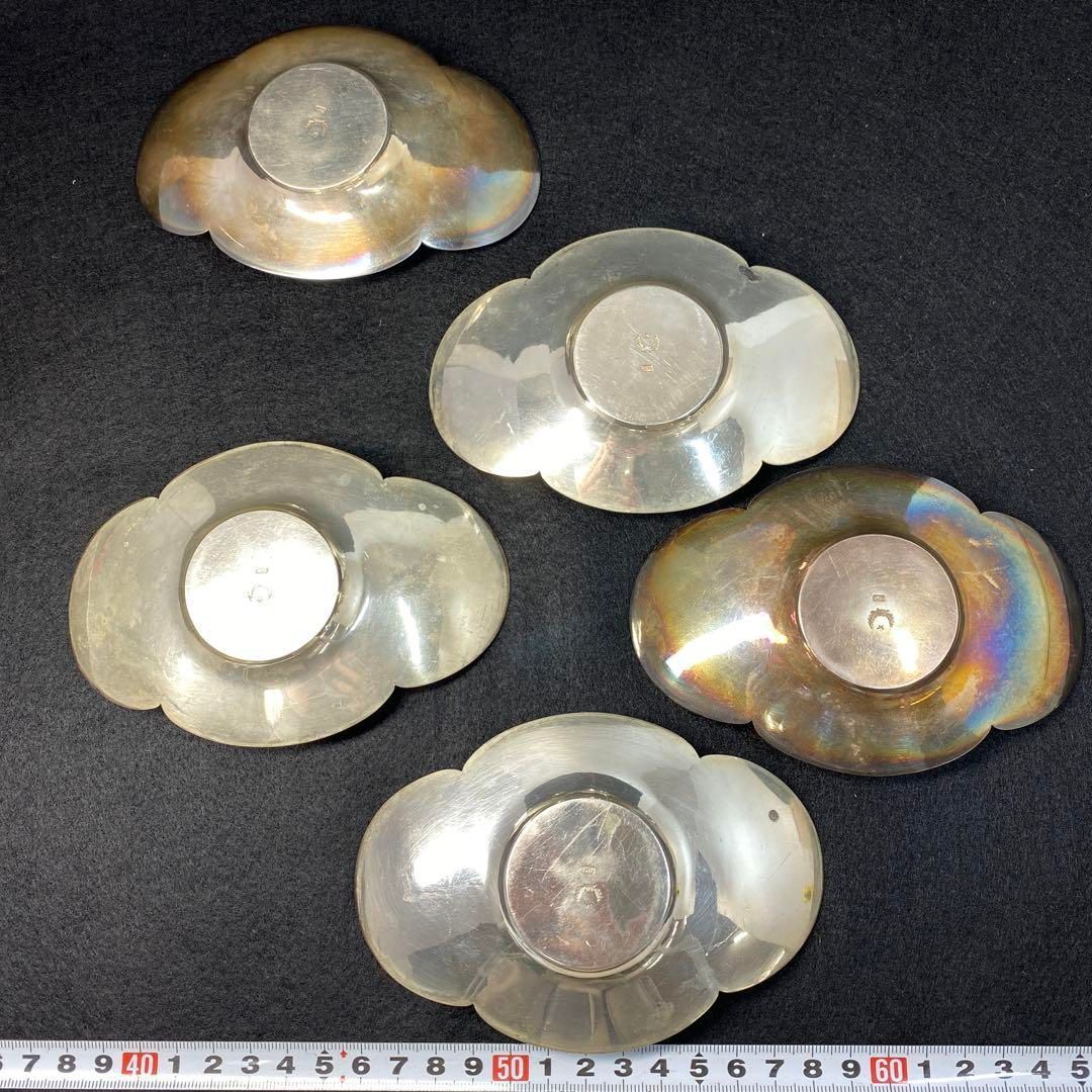 極上手　在銘純銀茶托5客　箱付311g/横幅13㎝　東Y6-0402☆2Fトウチ 極上手 在銘純銀茶托5客 箱付311g/横幅13㎝ 東Y6-0402☆2Fトウチ