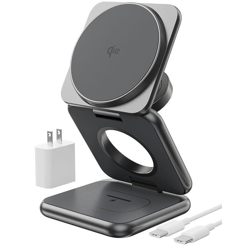 KUXIU Qi2認証済み ワイヤレス充電器 3in1 Qi2 充電器 スタンド Qi2 Magsafeスタンド 置くだけ充電 最大15W 急速充電器 iphone用ワイヤレス