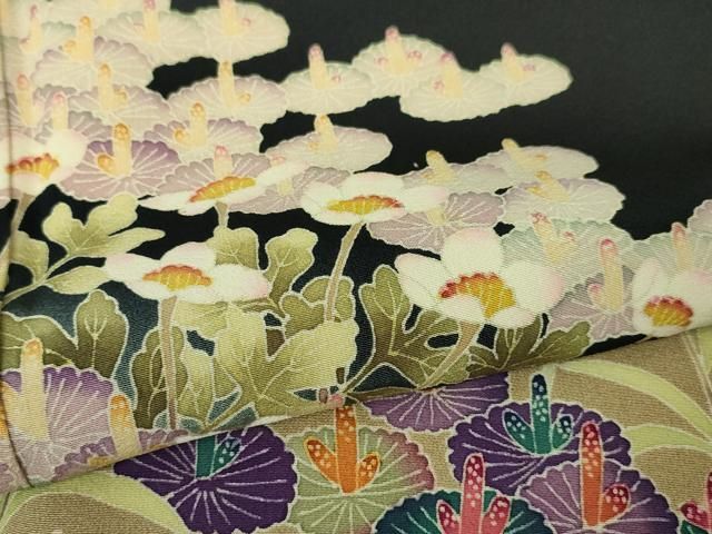 平和屋本店□極上 本加賀友禅作家 百貫廣樹 黒留袖 蓮 暈し染め 色紙