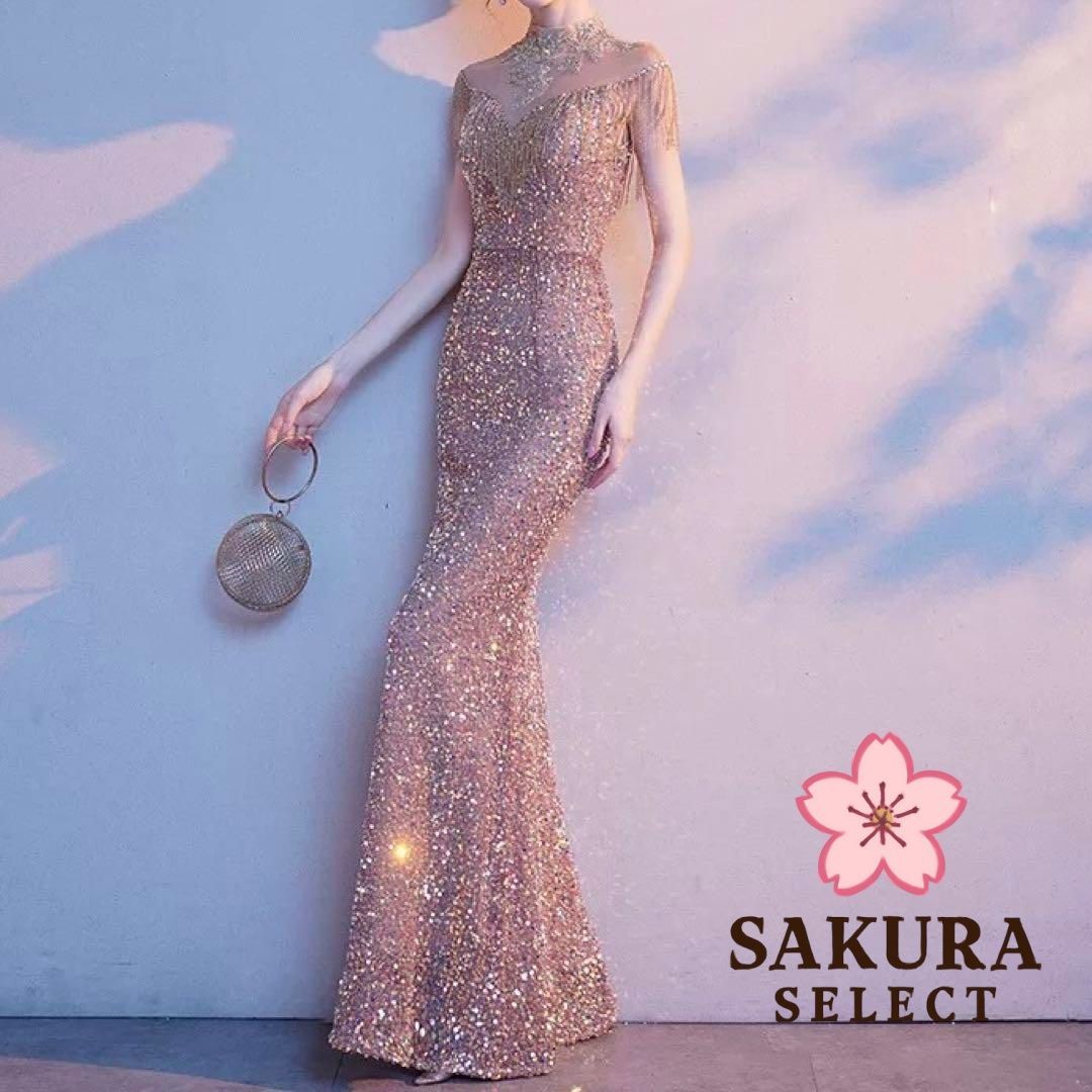 スパンコールにビジューの美しい イブニングドレス?.? - メルカリ