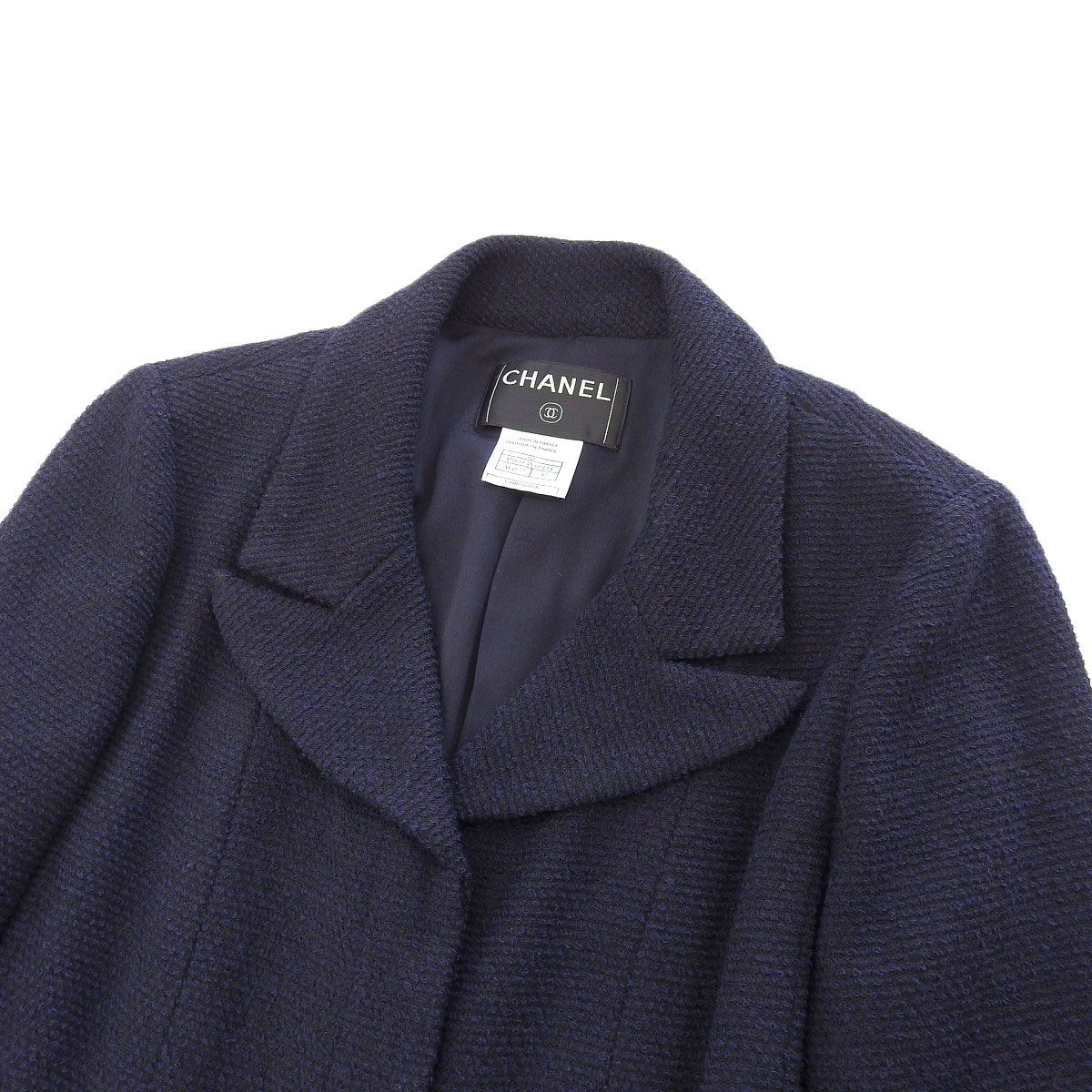 8909) シャネル CHANEL ジャケット ウール混 ネイビー 42 レディース