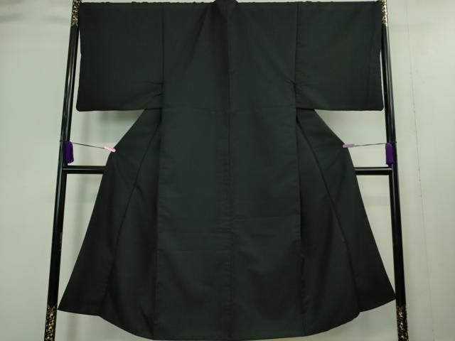 平和屋着物 上 男性 色無地 紋付き羽織セット 千鳥格子地紋 黒地 洗える着物 DZAA9351kh5