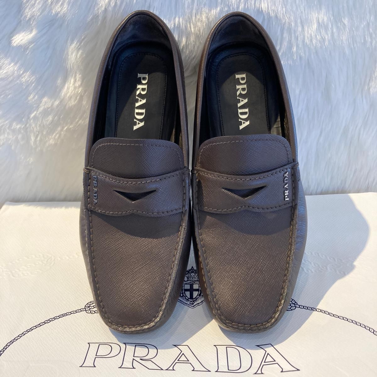 [Used] PRADA (Prada) Premium Loafers 7 25.5cm 26.0cm Mens Clothing Other Mens Brown Brown Logo Triangle Cut