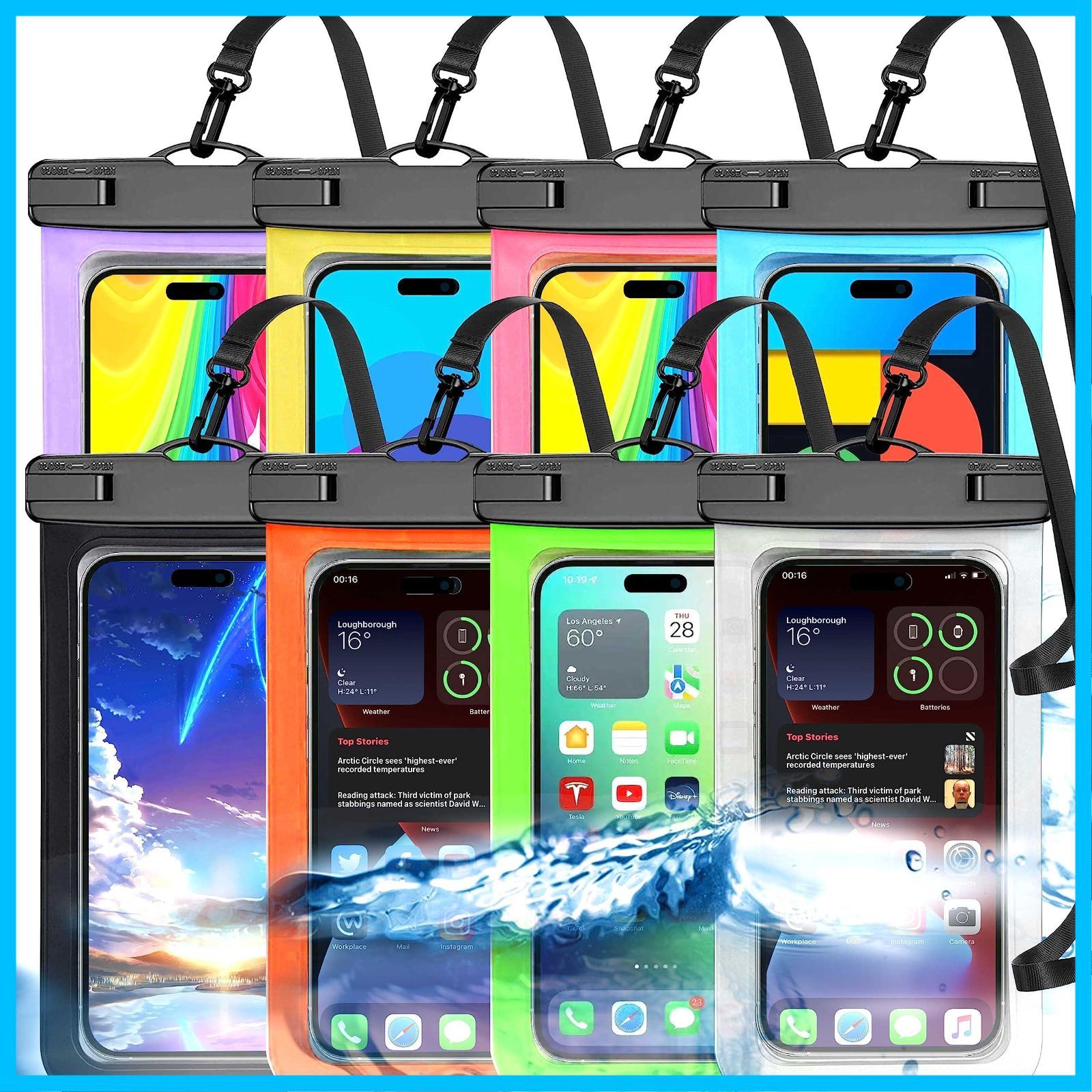 【新着商品】ユニバーサル防水電話ポーチ、大型電話防水ケース ドライバッグ IPX8 アウトドア スポーツ パック Apple iPhone、Samsung、および最大 7.5 インチ用 8 (マルチカラー 8 パック)