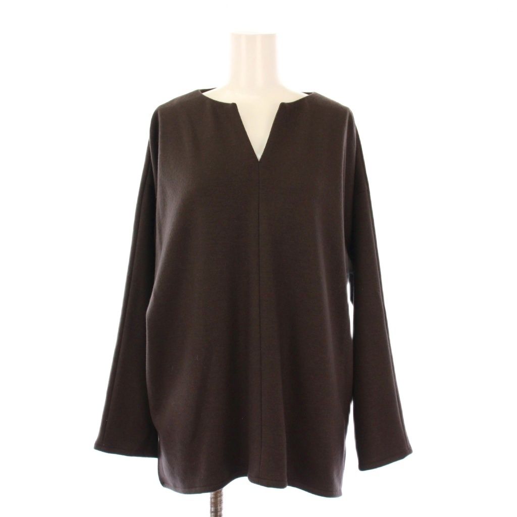 セオリーリュクス theory luxe MAX MOHEAN カットソー 長袖 クルーネック ストレッチ ワンカラー 無地 ウール 38 茶 ブラウス タグ付き |BB