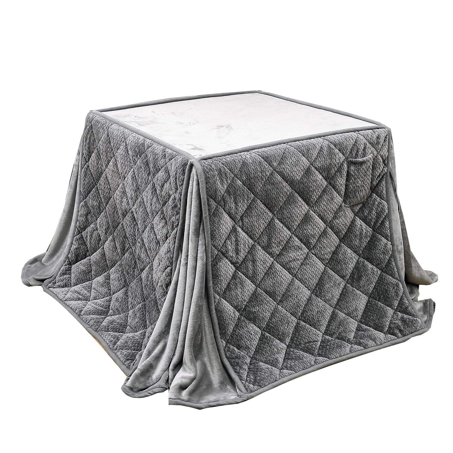 JEMAジェマ ハイタイプ テーブル ダイニング 省スペース こたつ布団 正方形 掛け布団 掛け布団単品 吸湿発熱 ふわふわ感触フランネル生地 約240x240ｃｍ 洗える ケーブル グレー