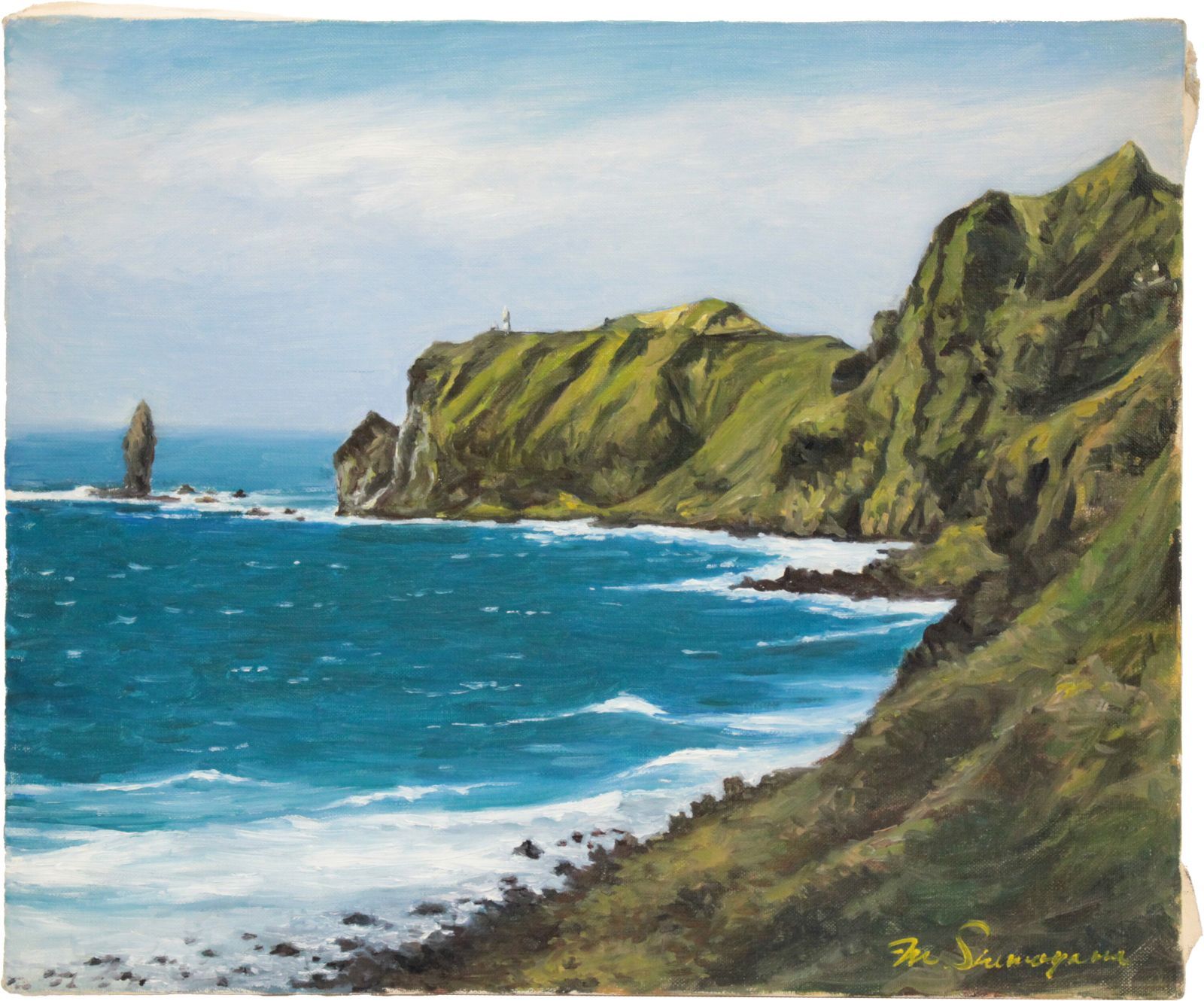 下山正八 油絵 油彩画『積丹半島 神威岬』【真作保証】 絵画 下山正八 『積丹半島 神威岬』 油彩画 - 北海道画廊