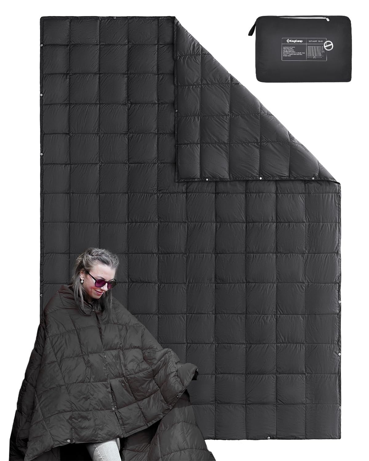 KingCamp ブランケット 防災 超軽量 ふかふか ダウン級暖かさ 防水 大判 200x144cm 冬用 連結 丸洗い マルチブランケット ひざ掛け 掛け布団 キャンプ アウトドア 運動会 車中泊 収納ポーチ枕付