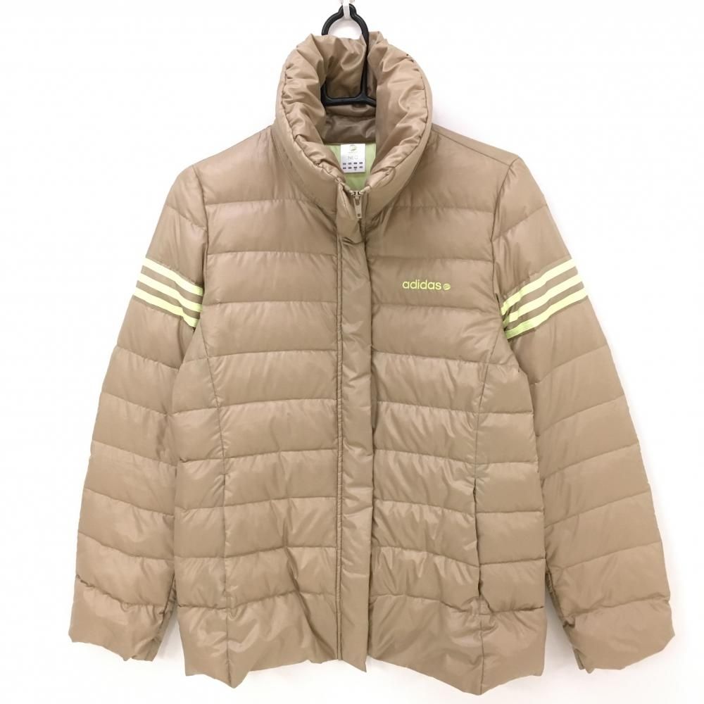 美品】アディダス ダウンジャケット ベージュ×イエロー 袖3 