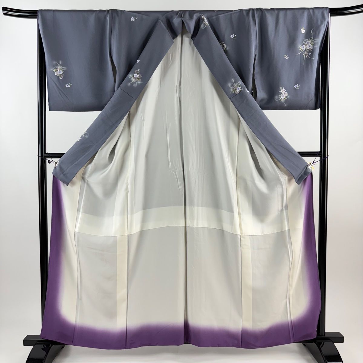 正絹　夏物　小紋　絽　枝花文　銀彩　逸品　身丈154　裄65 小紋 身丈160cm 裄丈66cm M 袷 花束 金銀彩 ぼかし 灰色 正絹 秀