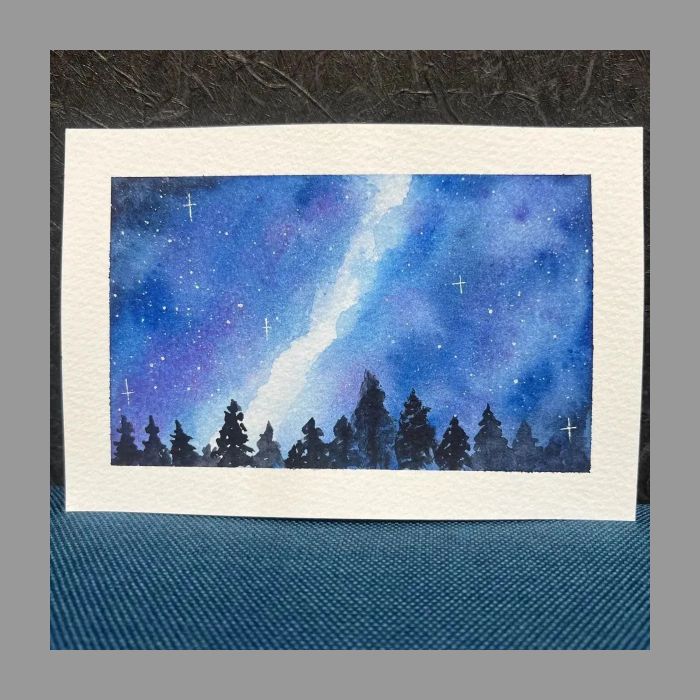 3枚セット 水彩画 風景 インテリア 絵画 イラスト 空 夜空 天の川 星