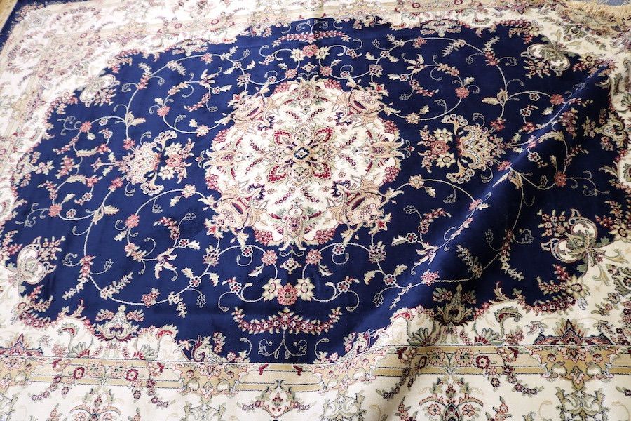 ペルシャ柄絨毯 200×290 6畳 大判ラグ カーペット ネイビー