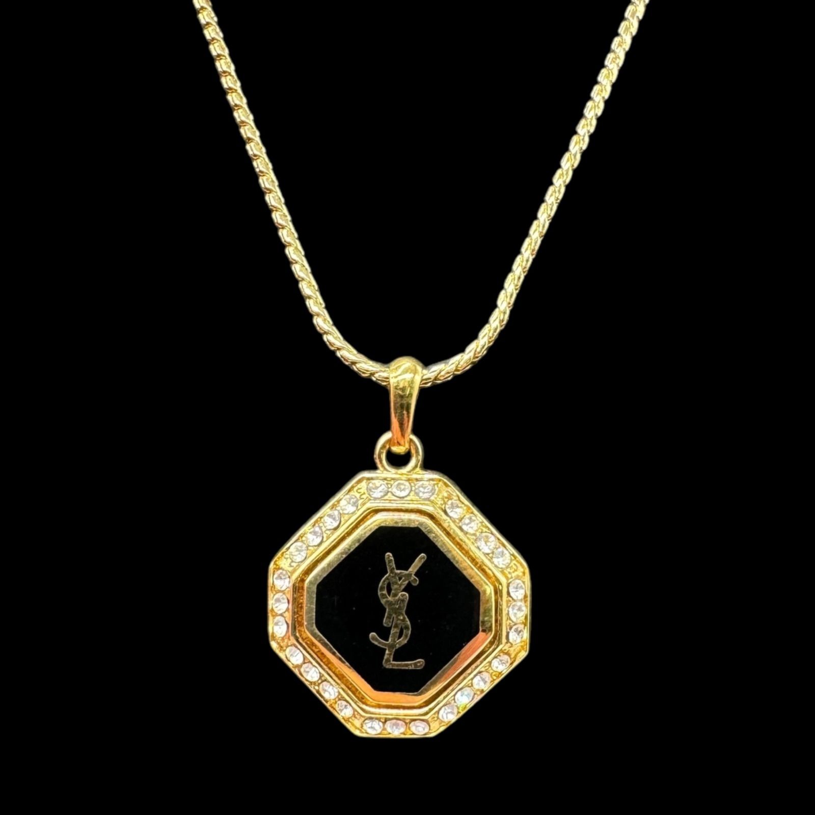 イヴ・サンローラン ネックレス ラインストーン YSL ロゴゴールド
