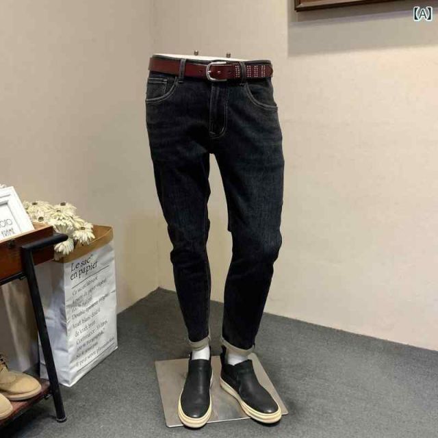 メンズ ファッション 服 オシャレ シンプル 大 かっこいい 大きいサイズ ストリート 紳士服 秋冬 ウォッシュド ブルー ジーンズ スリム パンツ カジュアル ロング パンツ