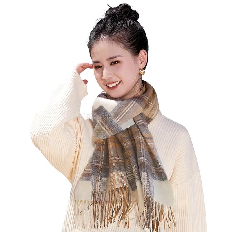 Utukky カシミヤマフラー レディース カシミヤ100％ チェック柄 カシミヤストール 内モンゴル産 カシミヤ スカーフ 大判 厚手マフラー 冬 防寒 ふんわり 誕生日 結婚式 クリスマス プレゼント 贈り物 男女兼用