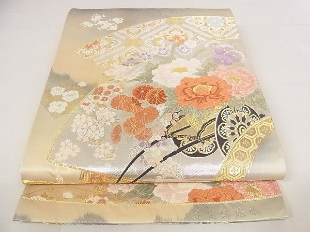 平和屋着物◎六通柄袋帯 唐織 花鳥錦地紙 金銀糸 正絹 逸品