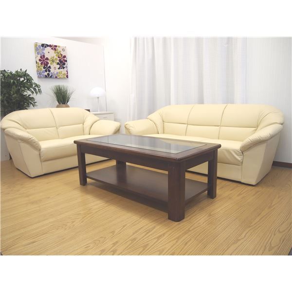 リビングソファー 【3人掛け アイボリー】 幅182cm 木製構造 合皮/合成皮 リビングソファー 【3人掛け アイボリー】 幅182cm 木製構造 合皮/合成皮