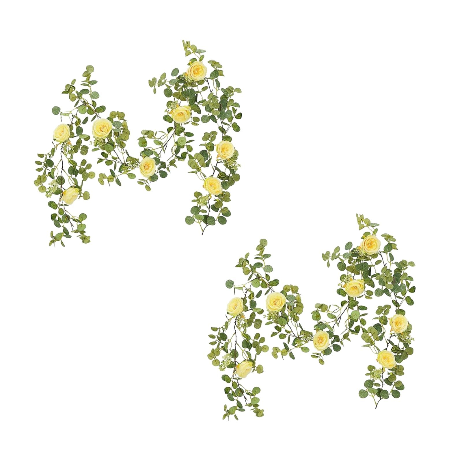 AhhYouMe 観葉植物 バラ フェイクグリーン リアル インテリア 造花 雑貨 ガーランド 壁掛け ハンギング 人工観葉植物 ユーカリ シャンパン 2個 [シャンパン] [2]