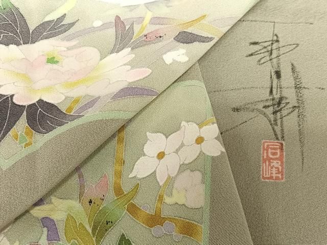 平和屋着物●京加賀友禅　百貫石峰　訪問着　地紙花文　正絹　逸品　AAAU8152zg 平和屋着物○京加賀友禅 百貫石峰 訪問着 地紙花