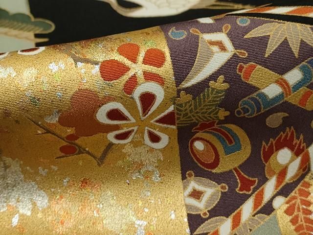 平和屋着物□豪華黒留袖 宝尽くし飛鶴花文 金銀彩 正絹 逸品