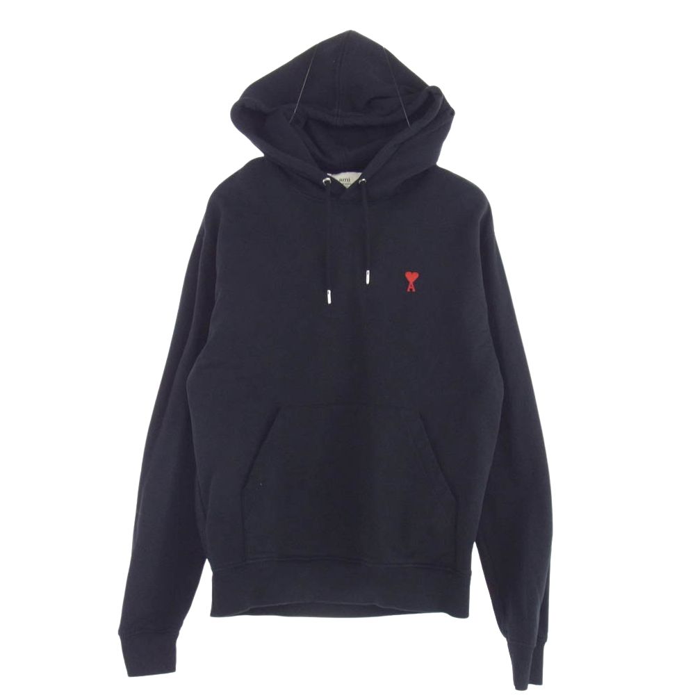 AMI PARIS アミパリス BFUSW200.730 SMALL ADC HOODIE コットン ハートロゴ 刺繍 プルオーバー スウェット パーカー フーディー ブラック系 L【中古】