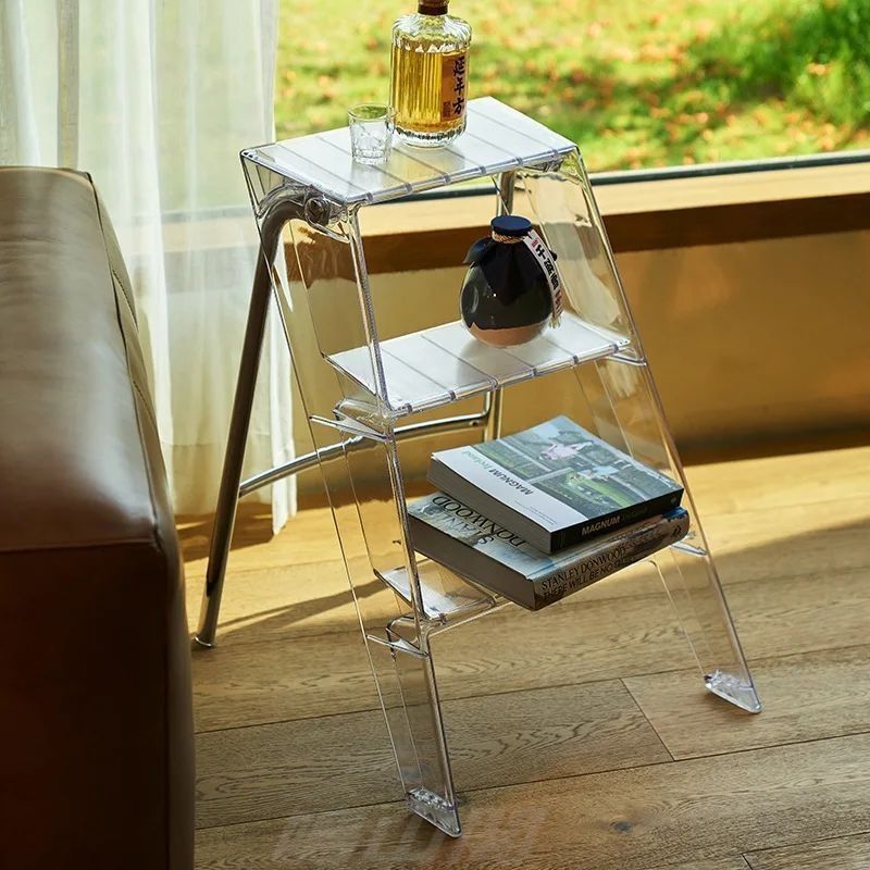 厚いヘリンボーンストレージ3ステップはしごアクリル 透明 家庭 プラスチック 脚立折りたたみ 屋内 新しい 2025