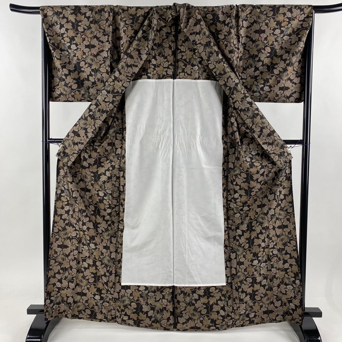 京やH073 正絹 単衣 小紋 伝統工芸 ちりめん 藍色 ネイビー 両面染