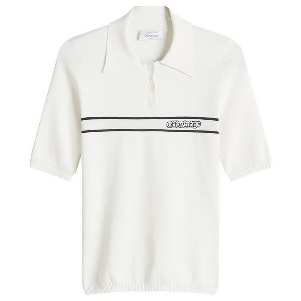 オフ ホワイト レディース ポロシャツ トップス Off White Logo Stripe Short Sleeve Polo Top Cream Black