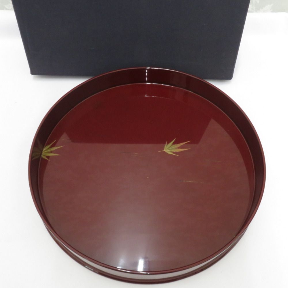 骨董 民芸品 輪島塗 箱瀬淳一 祥明 丸盆 お盆 漆器 蒔絵 能登輪島 漆芸 作歴有 箱有