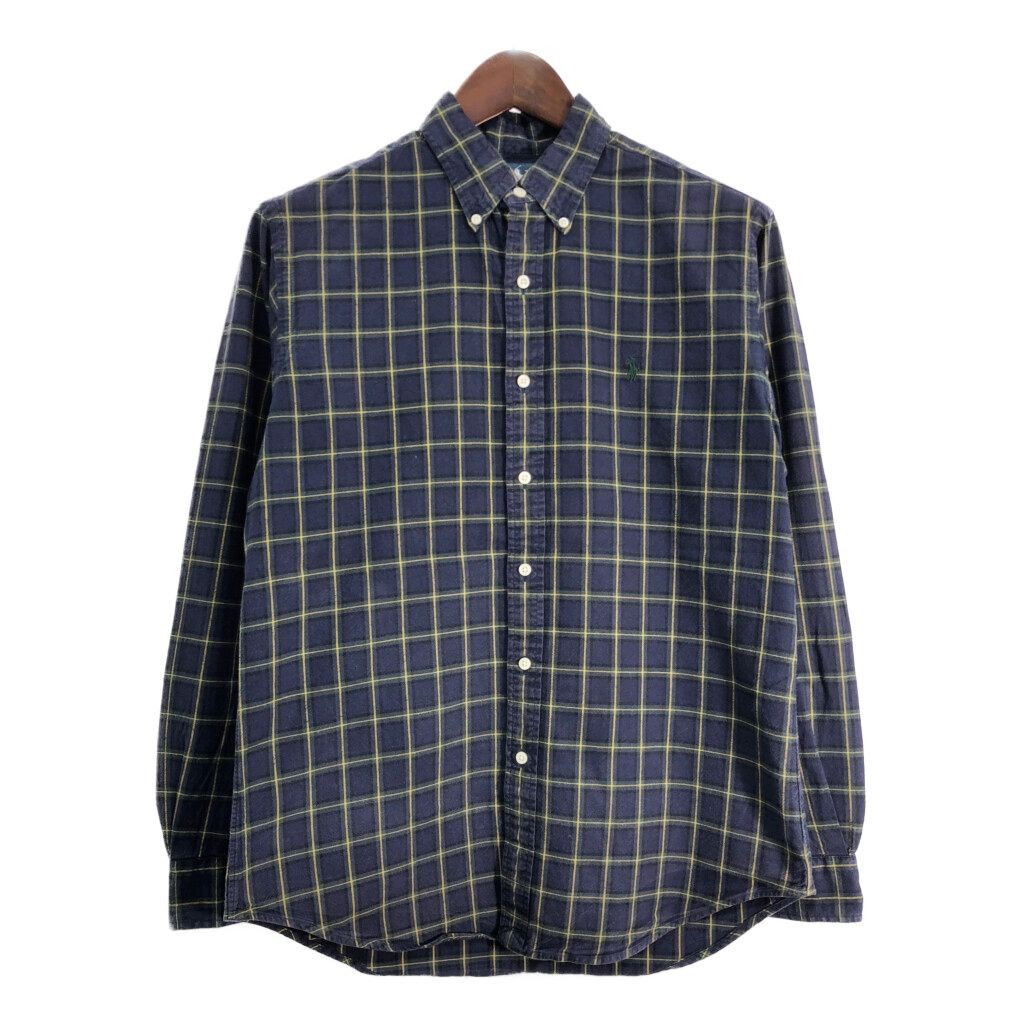 RALPH LAUREN ラルフローレン ボタンダウン 長袖シャツ チェック ネイビー (メンズ M) 中古 古着 T2469