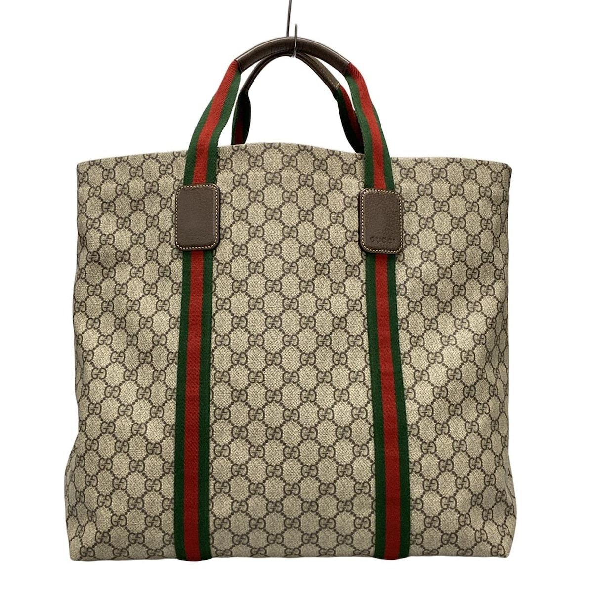 GUCCI グッチ トートバッグ ウェブ ストライプ ディテール付き ラージ トートバッグ 763287 ベージュ×ダークブラウン