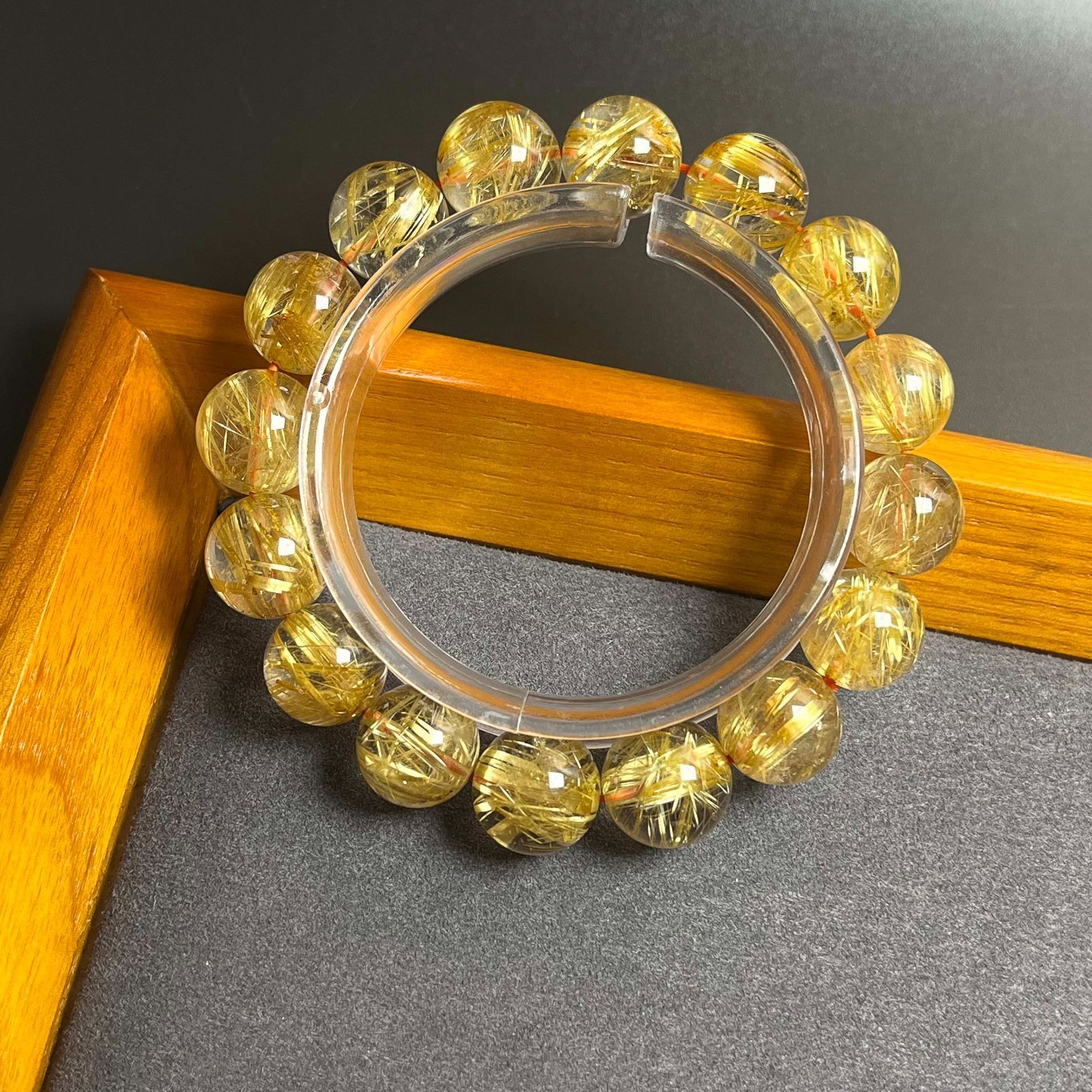 EU製 ! 満針ルチルクォーツ ブレスレット パワーストーン 天然石 金運 お守り プレゼント 12.8-13.7mm ZZ1594