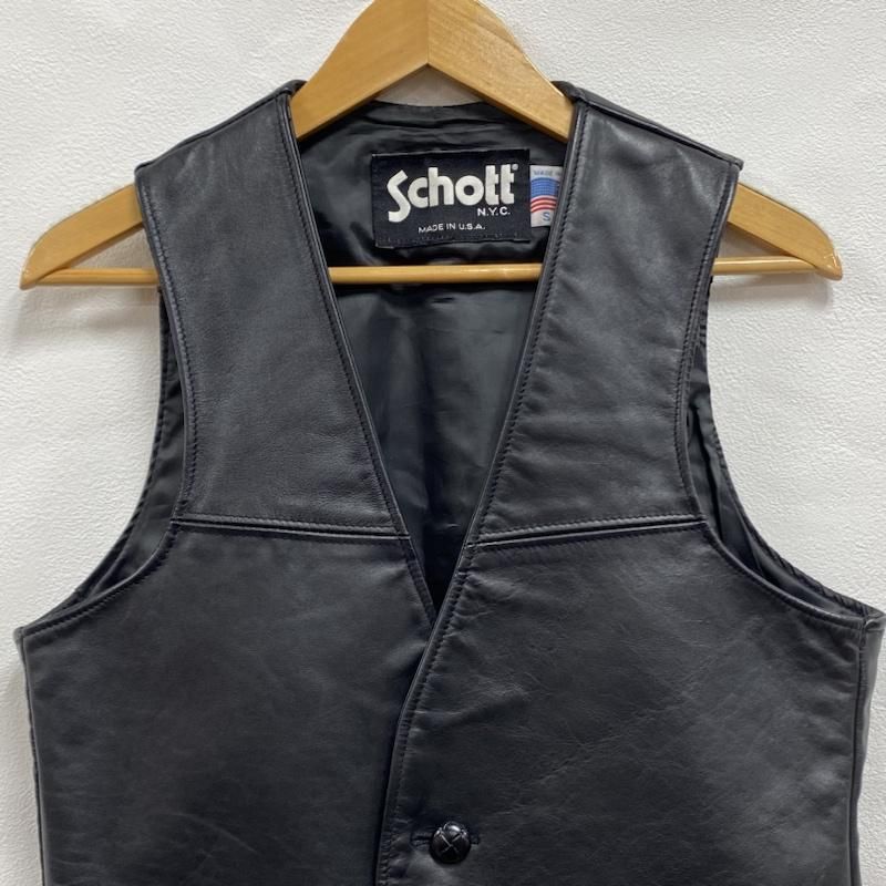 定番人気 Schott ショット レザーベスト USA製 くるみボタン ブラック 黒