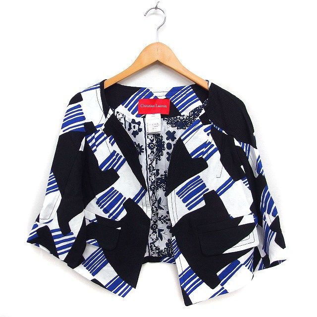 クリスチャンラクロワ ノーカラージャケット 38 クリスチャンラクロワ CHRISTIAN LACROIX 柄 ノーカラー