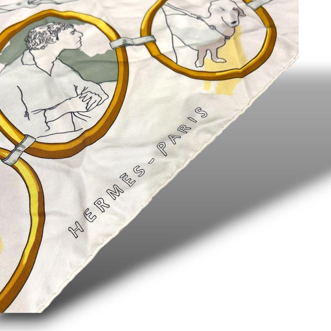 美品 HERMES エルメス ポワントゥ 三角スカーフ イラスト 総柄