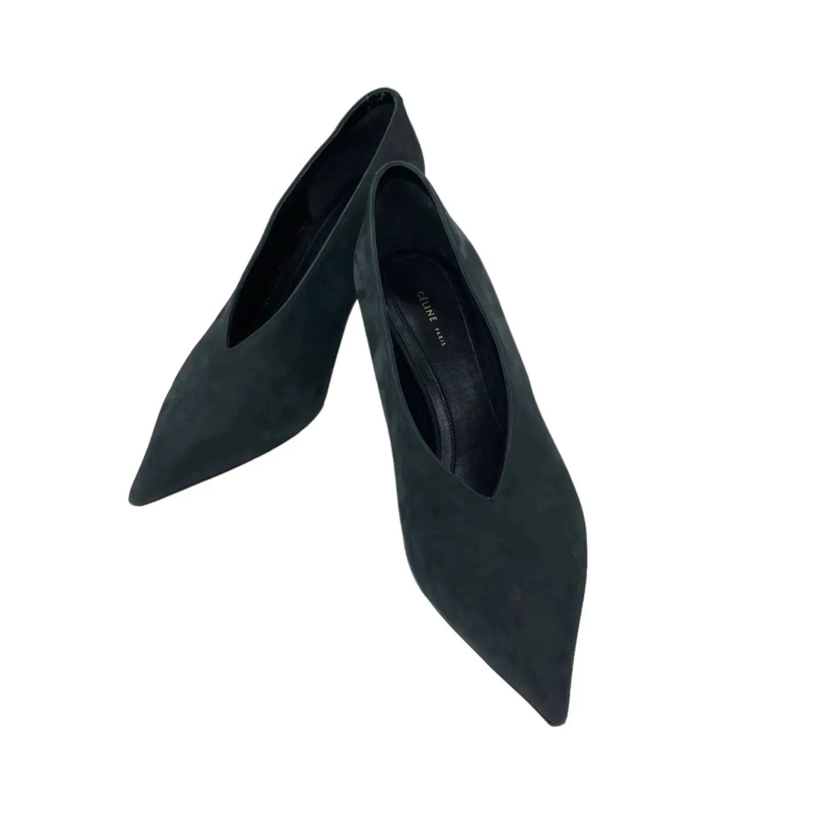 186000 CELINE セリーヌ ポインテッドトゥ  ハイヒール　サイズ３７ ブラック　ダークグレー/スエード レディース [1000025337685] 186000 CELINE セリーヌ ポインテッドトゥ ハイヒール サイズ37