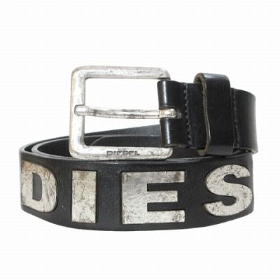 DIESEL 黒 本革 ベルト 90/36 ディーゼル DIESEL B-BOLD レザー ベルト 90・36 エンボスロゴ