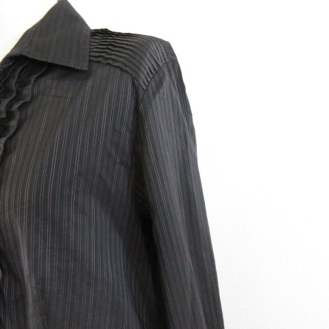 コムサデモード COMME CA DU MODE フリルシャツ ブラウス 長袖 ストライプ 黒 15 *A744 レディース コムサデモード COMME CA DU MODE フリルシャツ ブラウス 長袖