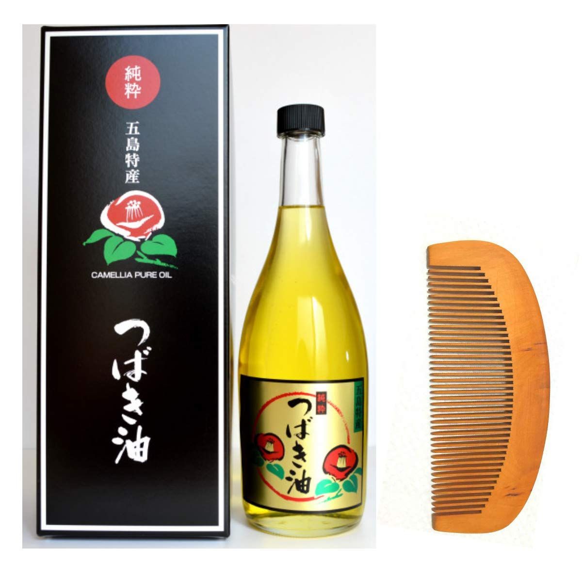 五島特産 純粋椿油 つばき油 720ml 木櫛セット
