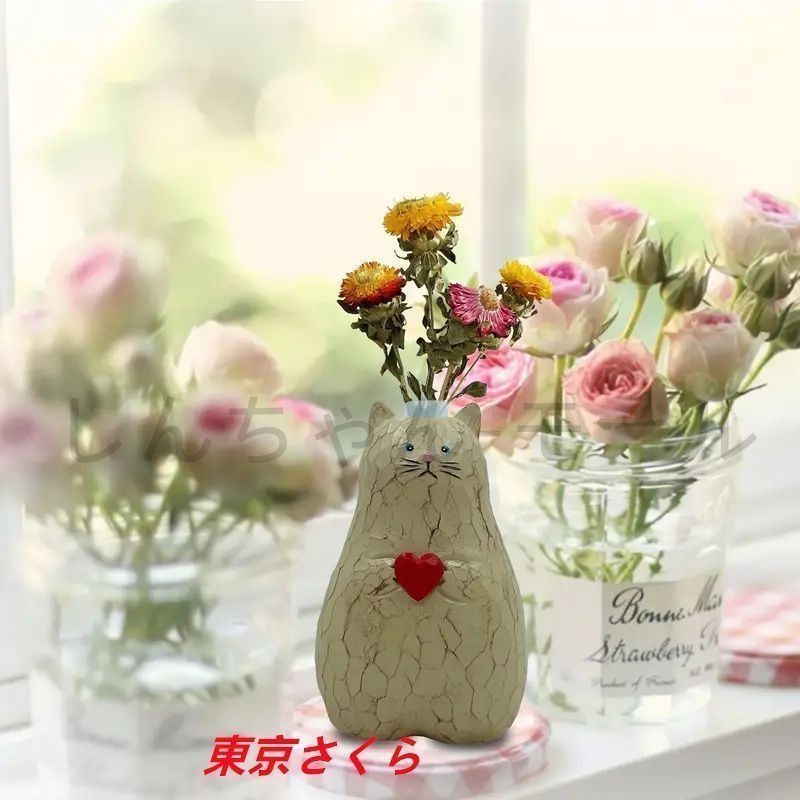 可愛い猫型花瓶 Amazon.co.jp: ポルカドット猫の花瓶、樹脂ハンドメイドの小さな
