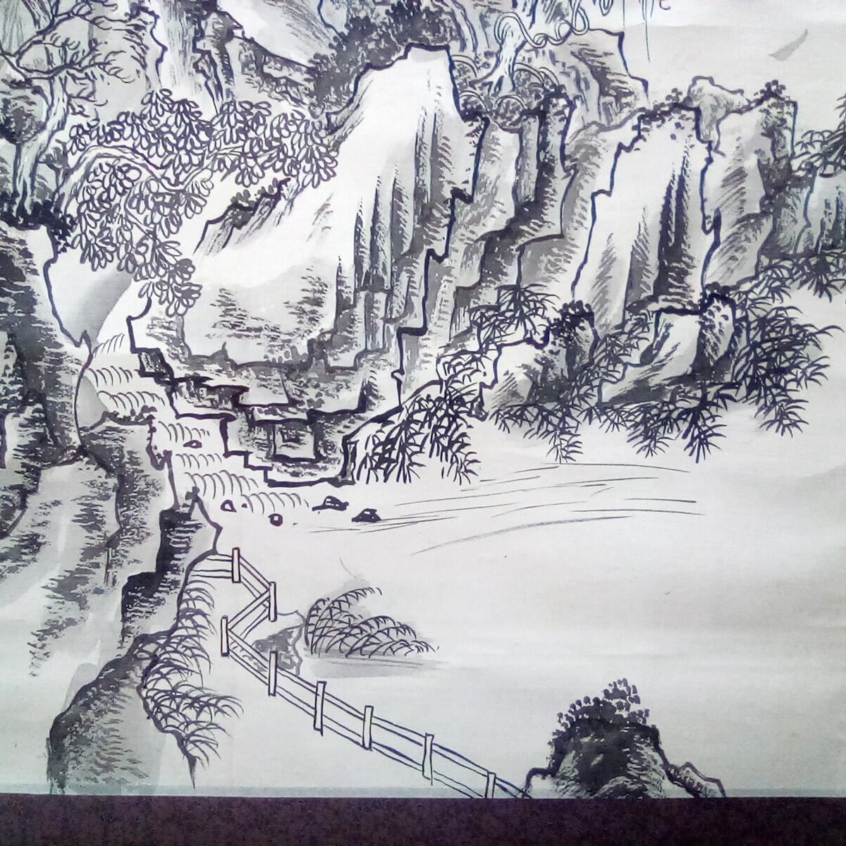 煙山飛泉』・山水画・水墨画・掛軸・No.230503-07・梱包サイズ80