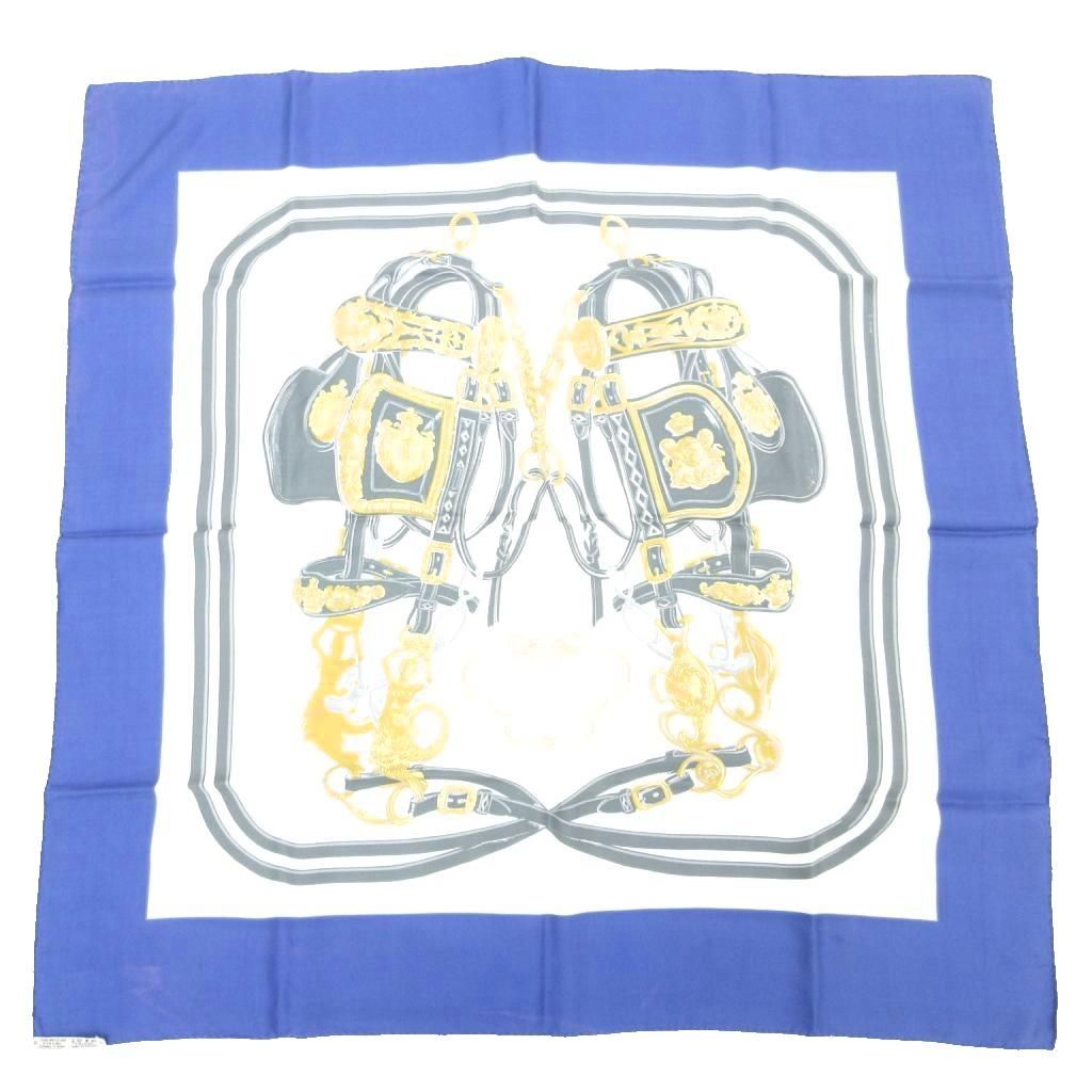 エルメス HERMES カレ90 ブリッド ドゥ ガラ 絹 シルク ブルー  