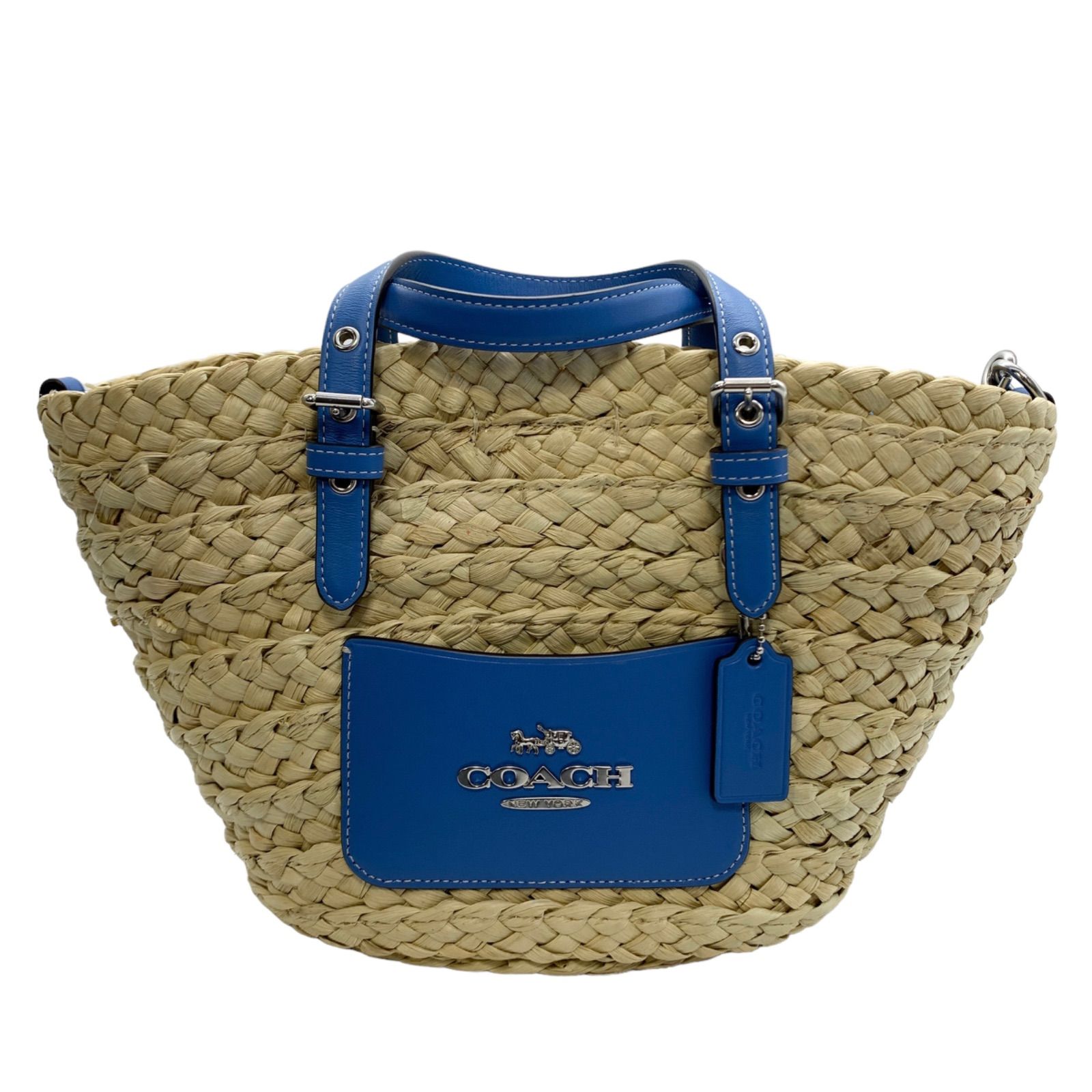 ♪0160 COACH かごバッグ スモール ブルー CJ519 2WAYバッグ