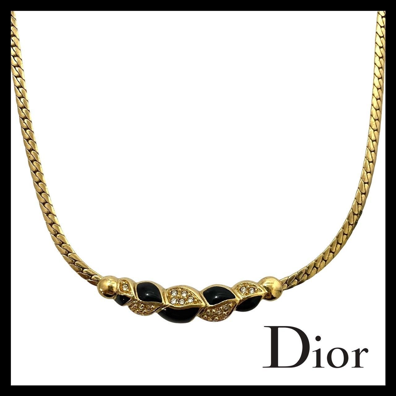 Dior】ラインストーン ネックレス ゴールド/金 ブラック/黒 カラー ペンダント チョーカー ヴィンテージ Christian Dior/ クリスチャンディオール (MM-113) - メルカリ