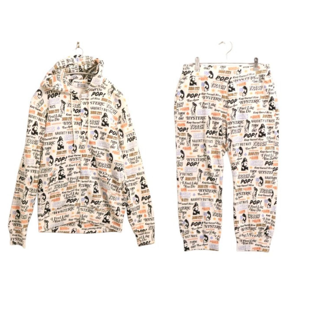 A HYSTERIC GLAMOUR ヒステリックグラマー S | メンズ スウェット セットアップ 裏起毛なし ジップアップパーカー 0241CF06 0241CP05 白 A 古着