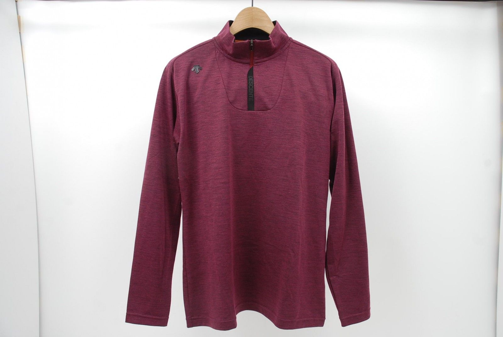 中古 メンズ デサントゴルフ DESCENTE GOLF 長袖シャツ O エンジ色 ハーフジップ シンプル 杢調