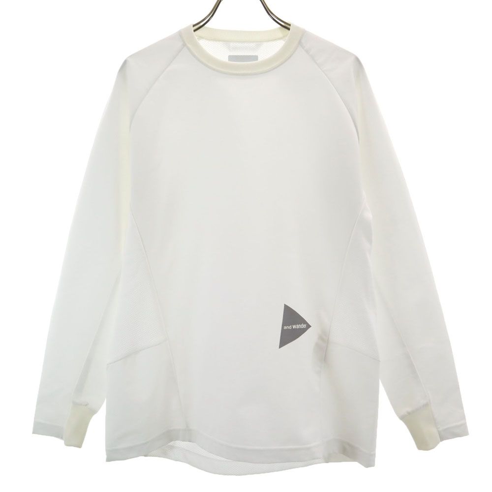 アンドワンダー 長袖 メッシュ切替 Tシャツ 2 ホワイト and wander ロンT メンズ